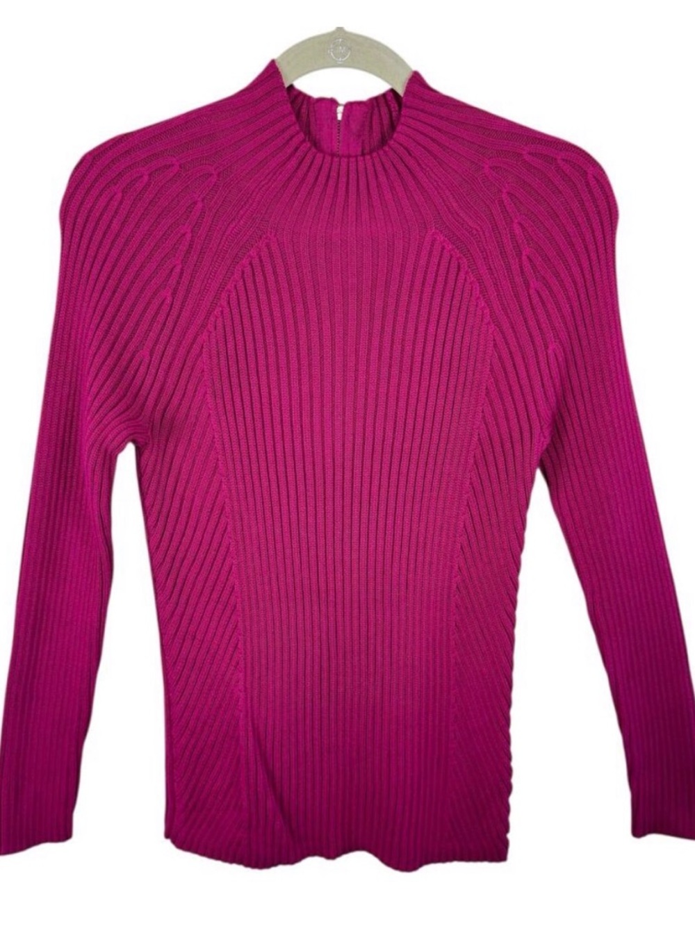 Talbots Cotton Modal Hot Pink Ribbed Knit‎ Mock Neck 1/4 Zip Sweater Size M